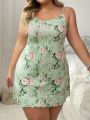 Plus Size Mini Floral Printed Cami Slip Dress