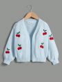 SHEIN Kids EVRYDAY Young Girl Cherry Embroidery Lantern Sleeve Duster Cardigan