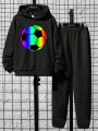 Boys' Gradient Soccer Printed Hoodie And Sweatpants Set