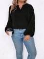 SHEIN LUNE Plus Size Solid Color Notched Neck Lantern Sleeve Shirt