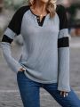 Colorblock Notched Neck Raglan Sleeve Tee