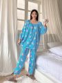 DAZY Women's Cartoon Animal Printed Long Sleeve Pajama Set