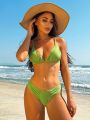 SHEIN Swim Basics Solid Color Triangle Cup Bikini Set