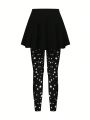 SHEIN LUNE Plus Size Women's Star Pattern 2-in-1 Leggings