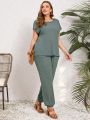 EMERY ROSE Plus Size Solid Color Casual Two Piece Set