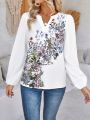 EMERY ROSE Women's Floral Printed Lantern Sleeve Blouse