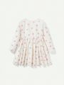 Cozy Cub Baby Girls' Heart Pattern Dress With Big Bowknot, Round Neckline, Fitted Waist And Long Sleeves
