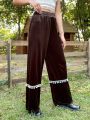 SHEIN WYWH Women'S Velvet Pants With Fuzzy Ball Decoration