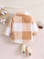 Baby Girl Plaid Pattern Double Pocket Teddy Jacket