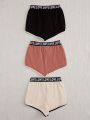 3pcs Women's Lounge Shorts With Letter Tape And Contrast Trims