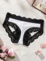 SHEIN Color Block Bowknot Decor Hollow Out Lace Patchwork Triangle Panties