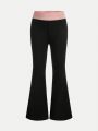 SHEIN Kids HYPEME Girls' Vintage And Simple Knitted Patchwork Skinny Pants For Streetwear