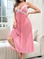 Contrast Lace Pleated Hem Chiffon Cami Nightdress Without Panty