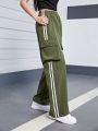 Teen Girls' Casual Basic Patchwork Weaved Straps Cargo Pants