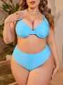 SHEIN Swim Mod Plus Size Solid Color Bikini Set With Steel Rim