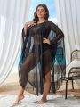 SHEIN Swim Basics Plus Size Sheer Mesh Batwing Sleeve Cover Up