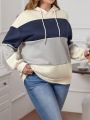 SHEIN LUNE Plus Size Color Block Hoodie With Drop Shoulder