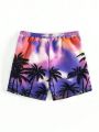 Tween Boys' Drawstring Coconut Tree Printed Swimming Trunks