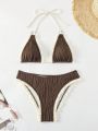 SHEIN Swim Vcay Patchwork Edge Halter Triangle Bikini Set