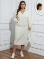 Plus Size Solid Color Hoodie And Midi Skirt 2pcs/Set