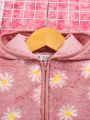 SHEIN Baby Girl Floral Print Hooded Jacket & Pants