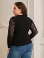 SHEIN Clasi Plus Size Women's Lace Patchwork Sparkly Top