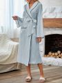 Ladies' Color Block Shawl Lapel Flared Sleeve Robe With Belted Waist