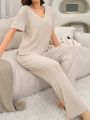 Ladies Ribbed Short-Sleeved Trousers Home Wear Set