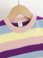 SHEIN Kids EVRYDAY Tween Girl Block Striped Pattern Sweater