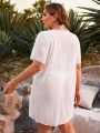 SHEIN Swim Basics Plus Size Round Neck Short Sleeve Sheer Pullover Cover Up