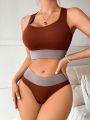 Women's Contrast Color Vest Underwear Set