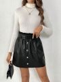 SHEIN Frenchy Women's Belted Skirt With Paper Bag Waist