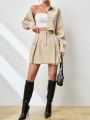 SHEIN Essnce Solid Color Cargo Pleated Skirt Set