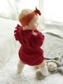 Baby Ruffle Trim Cable Knit Romper With Headband