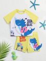 Infant Boys' Colorblock Cartoon Letter Print Swimwear Set