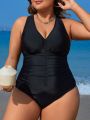 SHEIN Swim Classy Plus Size Solid Color One-Piece Swimsuit