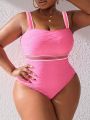 SHEIN Swim Vcay Plus Size Striped Texture Embellished One-Piece Swimsuit