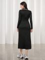 SHEIN Mulvari Polo Collar Long Sleeve Dress