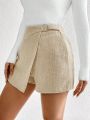 SHEIN Privé Ladies' Metallic Buckle Connect Irregular Hem Skirt Pants