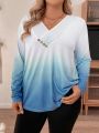 Plus Size Women's Ombre Long Sleeve T-shirt