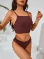 SHEIN Swim Basics Texture Material Women'S Cami Bikini Set