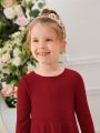 SHEIN Kids EVRYDAY Young Girl Solid Round Neck Flared Dress