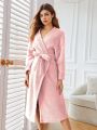 Teddy Bear Belted Robe With Drop Shoulder