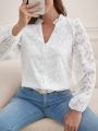 SHEIN Frenchy Plus Size Solid Color Notch Collar Jacquard Mesh Shirt