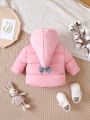 Baby Girl 3D Bow Front Hooded Puffer Coat