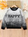 SHEIN Kids EVRYDAY Tween Boy Letter Pattern Contrast Trim Sweater