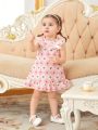 SHEIN Baby Girls' Casual Lace Embellished Butterfly Bowknot Dress, Suitable For Going Out