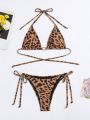 SHEIN Swim Mod Women's Halter Neck Leopard Print Bikini Set