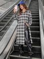 SHEIN Coolane Women's Long Plaid Coat With Letter Printed, Autumn And Winter