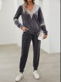 Women's Velvet Top And Pants Two Piece Set With Long Sleeves